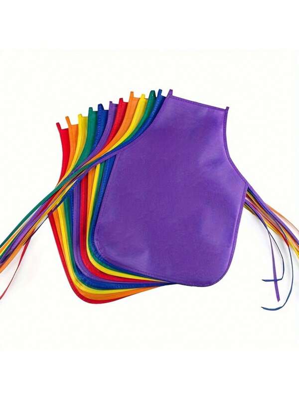 2pcs Random Assorted Bright Color Non-Woven Fabric Aprons, Suitable For Young Artists - Perfect For Kitchen, Classroom, Community Events, Parties, Crafts And Art Activities - Durable Polyester, Multiple Color Options, Classroom Activities | Vibrant Apron Set | Durable Polyester Aprons