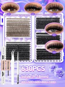 CMAYOME Set de combinación de pestañas postizas D con 630/660 piezas, que incluye D10+D20+D30+D40+D50+D60+ D80+D100, un conjunto de pestañas D postizas gruesas y a prueba de agua con efecto 3D, adecuado para maquillaje natural, dramático y diario, así como para cosplay, y que se puede llevar para uso diario o salir - Blanco - Ver 14