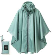 Women's Waterproof Hooded Rain Poncho-Plaid Pattern,Sportwear With Pockets & Zip Closure