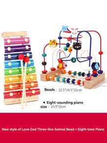 Juguete de madera de Maze con cuentas para bebés de 1-3 años - Actividad motora fina Montessori, pista de ábaco de frutas y juego de cognición de colores, regalo de aprendizaje temprano para niños pequeños