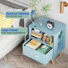 Bedside Table, Modern Open Storage Side Table, Double-Tier Nightstand, Suitable For Small Spaces, Living Rooms, And Bedrooms. - Dây rút vải màu xanh - Xem 6