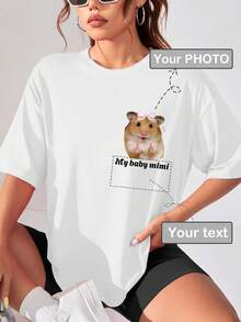 Customized Personalized Gifts, Custom Women's T-Shirts, Add Your Text And Photos (Patterns/Logos/Family Photos/Selfies/Pets/Couple Photos), Design Your Own Personalized Printed T-Shirts As Gifts For Girlfriends Capsule Wardrobe, Men Basic/Street Style, Ideal Gifts For Him, Boyfriend, Family, Friends, For Birthdays, For Vacation/Holiday, For School/Competition, For Sports/Climbing