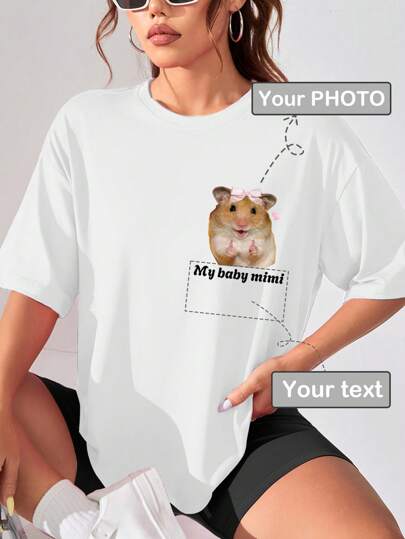 Customized Personalized Gifts, Custom Women's T-Shirts, Add Your Text And Photos (Patterns/Logos/Family Photos/Selfies/Pets/Couple Photos), Design Your Own Personalized Printed T-Shirts As Gifts For Girlfriends Capsule Wardrobe, Men Basic/Street Style, Ideal Gifts For Him, Boyfriend, Family, Friends, For Birthdays, For Vacation/Holiday, For School/Competition, For Sports/Climbing