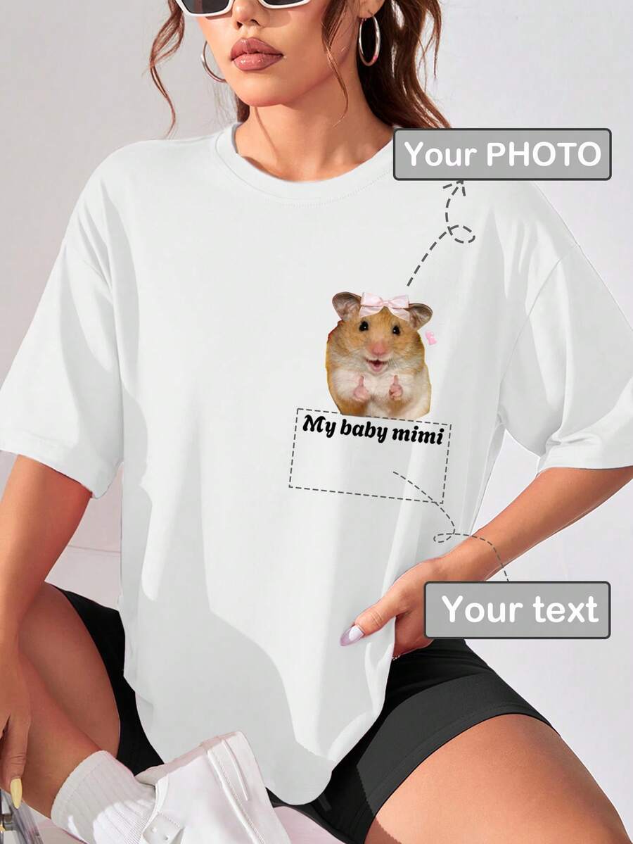 Customized Personalized Gifts, Custom Women's T-Shirts, Add Your Text And Photos (Patterns/Logos/Family Photos/Selfies/Pets/Couple Photos), Design Your Own Personalized Printed T-Shirts As Gifts For Girlfriends Capsule Wardrobe, Men Basic/Street Style, Ideal Gifts For Him, Boyfriend, Family, Friends, For Birthdays, For Vacation/Holiday, For School/Competition, For Sports/Climbing