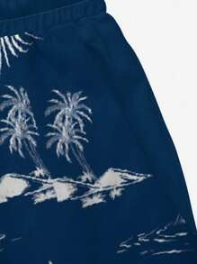 Men's Swimming Trunks With Halloween Coconut Sailboat Line Art 3D Digital Print, Casual Daily Holiday Beach Shorts With Drawstring, Single Layer No Lining - Royal Blue - View 5