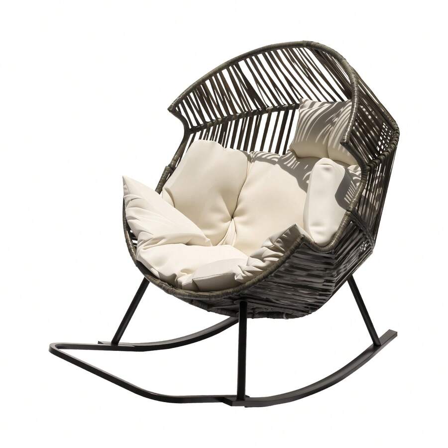 Oversized PE Rattan Rocking Chair With Thick Cushion - Grey - View 1