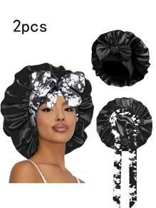 1/2/3 Stücke Elastische Satinsatin Schlafmütze/Make-up-Duschhaube/Tägliche Haarkappe für Frauen, Seide Satinkappe
