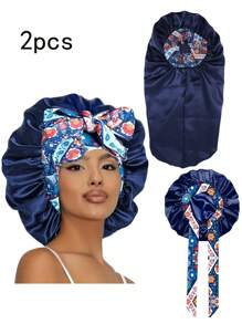 1/2/3 Stücke Elastische Satinsatin Schlafmütze/Make-up-Duschhaube/Tägliche Haarkappe für Frauen, Seide Satinkappe