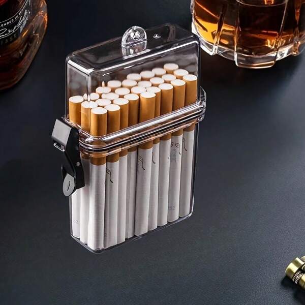 1 pieza Estuche de cigarrillos portátil y resistente al agua con diseño deportivo transparente y broche negro seguro, con capacidad para 6 cigarrillos, plástico transparente para nadar, actividades al aire libre y viajes, regalo ideal para hombres, accesorio para fumar y nadar, accesorio elegante, resistente a la presión