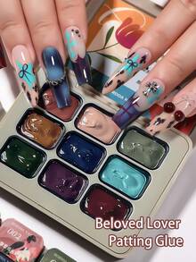 9 Colors Patting Glue Smudge Canned High Saturation Popular Semi-Solid Nail Polish Glue Nail Salon Special For Summer - 彩色 - 查看 9