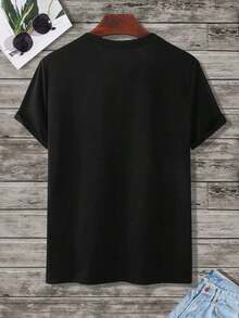Camiseta casual de manga corta paras con estampado de cabeza de toro y cuello redondo para verano - Negro - Ver 2