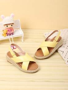 1 Pair Cute Gold Rope Sole Open Toe Sandals, Breathable Comfortable Fashionable Low-Top Versatile Shoes - Yellow - View 3