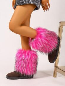 Women Fluffy Boots, Solid Color Cute Y2K Fabric Fluffy Patchwork Girl Boots, Suitable For Festivals, Vacation, Party, Outdoor, Spring/Autumn/Winter
