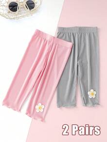2 pares de mallas de 7 puntos para niñas, leggings de seda de hielo, leggings de 7/8 de confort fresco para niños pequeños - excelentes para capas de verano