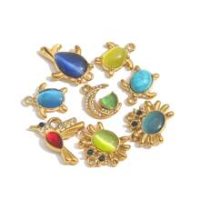 1 Pc 304 Stainless Steel 18k Gold-Plated Pendant With Natural Stone Fish, Moon, Crab, Turtle And Bird, Women's Stainless Steel Jewellery Accessories DIY Pendant