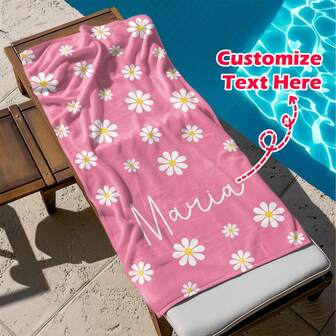 Customized Daisy Name Beach Towel, Personalized Letter Swimming Pool Towel, Cartoon Flower Signature Beach Towel, Vacation Gift, Picnic Towel,Vacay Vibes