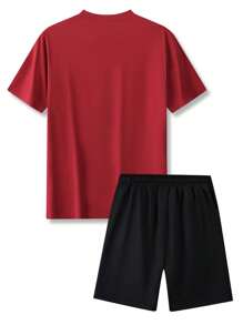 2pcs Men's Summer Short Sleeve T-Shirt & Shorts Set, Personalized Smile Print Pattern, Fashion Casual Outdoor Outfit, Pocket, Drawstring Waistband, Suit For Commute, Street, Husband, Boyfriend Gift