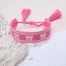 1 buah Gelang Gaya Boho Anyaman Bordir Buatan Tangan, Aksesori Fashion Cocok untuk Keluarga, Teman, Pelajar, Liburan, Pesta, Perjalanan, dan Pemakaian Sehari-hari - Berwarna merah muda - View 3