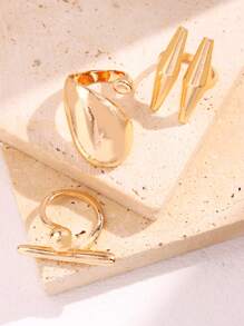 3pcs/Set Fashion Punk INS Minimalist Teardrop And Stud Triangle Ring Set, Street Style And High-End, Exaggerated And Minimalist, Abstract And Vintage, Luxury And Elegant, Suitable For Daily Commute, Party, Romantic Vacation, Photography, Exhibition Hall, Business And Personal Events, Exquisite, Gorgeous, High-End, Cute, Also Suitable For Couple Dating