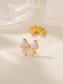 1 Pair Delicate Enamel Bow Earrings, Sweet & Cute Pink/White/Black Bow Earrings, Fashion Jewelry For Women, Gift For Her, Women's Accessories, Valentine's Day/Mother's Day Gift - Bow - View 7