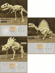 1 件恐龙化石挖掘套件（带工具），包括霸王龙、三角龙、翼龙、剑龙、猛犸象等，适合男孩和女孩的 DIY 动手教育玩具 - 每盒內含恐龍化石膏+工具3件 - 查看 15