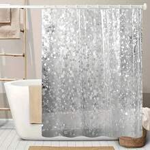 1pc Fashion Pebble 3D Square & Round Star Galaxy EVA Waterproof Odorless Transparent Shower Curtain, Suitable For Bathroom & Entryway, No Hooks Included - Clear - View 5