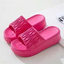 女士厚底拖鞋平底凉鞋，系带防滑厚底休闲户外/室内蓬松流苏拖鞋 - 玫紅色 - 查看 6