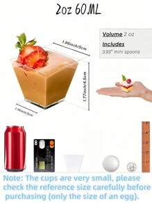 100 piezas Vasos transparentes para postres y gelatina con cucharas, vasos de postre mini reutilizables, suministros para fiestas, tazas para mouse cake, tazas para pudín, suministros para fiestas, viajes al aire libre y picnics