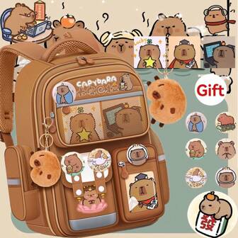 1 Set Capybara Backpack, Cute School Bag Light Comfortable, Suitable For Lower Grade Students, Large Capacity Backpack For Reducing Load And Protecting Spine, School Supplies Stationery For Friends And Students Back To School Season