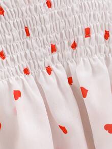 4 件套女婴休闲心形印花柔软舒适梭织吊带连衣裙、帽子套装，适合节日、生日、派对、日常户外野餐 - 彩色 - 查看 7