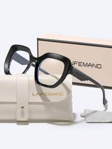 LINFEMAND Unique Colorful Patchwork Design Cat Eye Decor Fashion Plano Glasses For Women, Daily Wear, Office, No-Makeup Essential, Holiday Gift - Clear - View 14