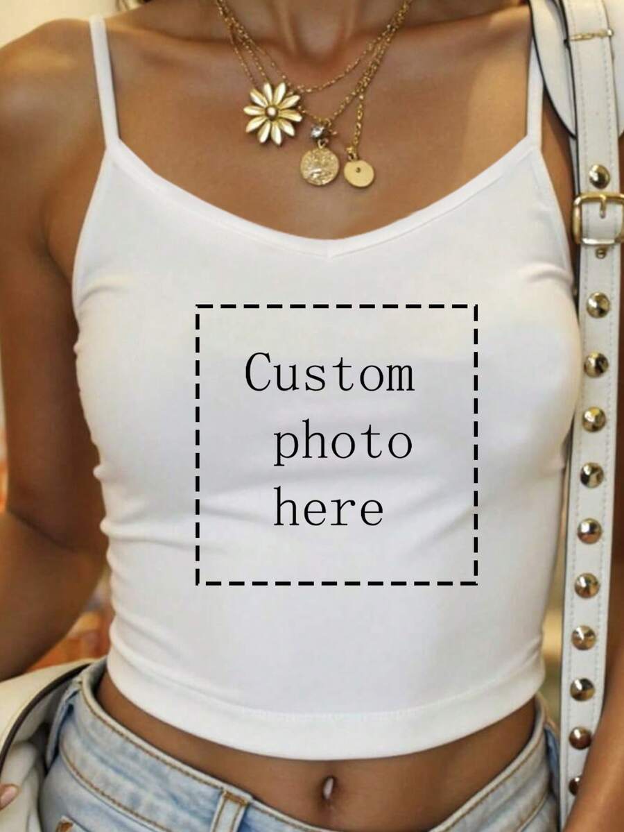 Regalos personalizados de deportes, Camiseta de mujer personalizada, Agrega imágenes/selfies/patrones/fotos familiares/amigos/logotipos, etc. Adecuado para el verano en blanco - Blanco - Ver 1