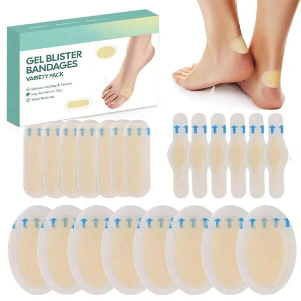 18pcs/1bag Gel Blister Bandages For Feet - Cushion For Heel, Toe - Water-Resistant Hydrocolloid Bandages Foot Care Essentials|Flexible Heel Protectors(No Box)