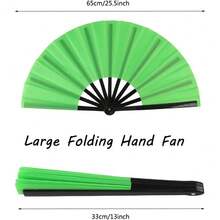 2 Pack Large Folding Hand Fan, Nylon-Cloth Vintage Retro Fabric Fans, Chinese Kung Fu Tai Chi Hand Fan For Men/Women, Festival, Dance, Gift, Performance, Decorations (Black) - 綠色 - 查看 2