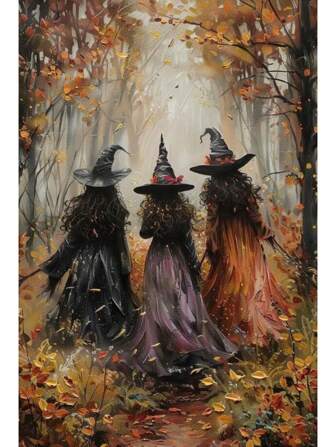 1PC Halloween Diamond Art Painting Kits Crafts Gothic Witch Girl Women Anime Stickers Set Mosaic 5D DIY Pictures Mosaic Cross Stitch Kits Embroidery Rhinestones Room Home Decor Holiday Gift