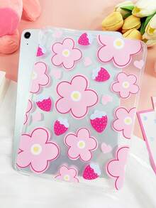 1pc Strawberry Flower Heart Pink Tablet Protective Case, Compatible With IPad 10.9/10.2/5th Gen Air/Pro 11/10th/9.7/Air 2/7th Gen, IPad 8th Gen, IPad Air 4/5/IPad Pro 11/10th Gen 10.9-Inch 2022, Air 11-Inch (M3) 2025, Mini1/2/3/4/5/6/7, Air 11-Inch (M2)-2024, Pro 11-Inch (M4)-2023, A7/A8, Lightweight Soft Shell, No Pen Slot - Multicolor - View 3