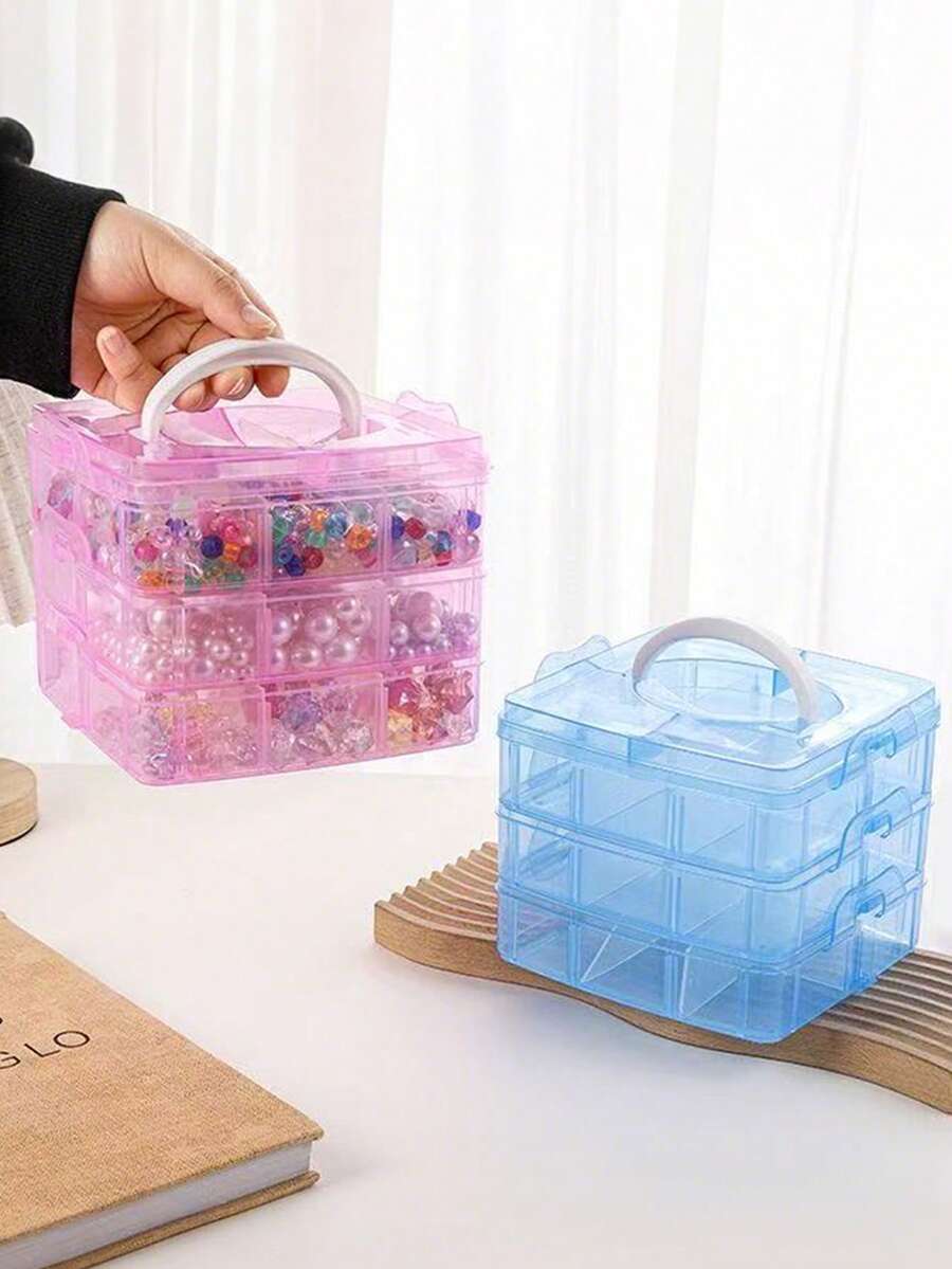 1 件儿童发饰收纳盒，带盖透明首饰盒，多功能珠宝包装盒，适用于珠子、化妆品和配饰 - 彩色 - 查看 1