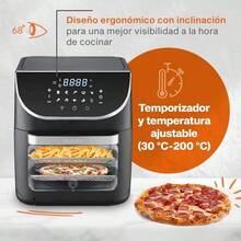 Horno Freidora de Aire 12L MasterChef by Hukën10 Funciones Preestablecidas 1700W Panel Táctil Ergonómico Luz Interna y Accesorios Incluidos: Horno Asador Deshidratador y Air Fryer negro MKAFO12DT - NEGROMATE - Ver 7