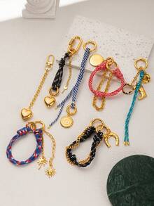 1 pezzo di Portachiavi in stile bohémien alla moda, con catena per borse, corda intrecciata spessa, ciondoli ad occhio di diavolo, cuore, stivali cowboy, sole, palma di cocco, adatto per borse, zaini, trousse da trucco, valigie, portachiavi, accessori intrecciati.