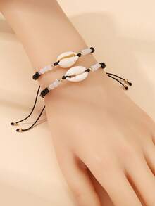 12pcs Boho Shell & Turquoise Bead Bracelet Set - Gold Accent Adjustable Bangle For Women's Beach Vacation - Multicolor - View 8