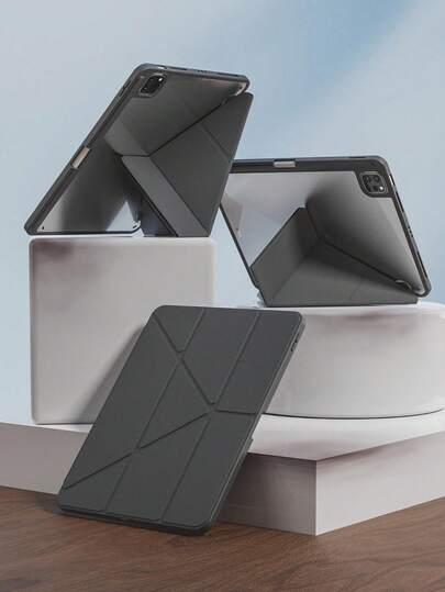 纯色Y型折叠式保护套，兼容iPad 11（A16 2025），多角度支架，笔槽，亚克力后盖，防弯折，磁吸式自动休眠/唤醒功能，适用于iPad第十代（2022），包含镜头保护膜，也适用于iPad Air 4/Air 5/Air 11（M2）/Air 11（M3）2025、iPad第七/八/九代（10.2英寸）以及iPad Pro 11（2018、2020、2021、2022），PU皮革材质，黑色