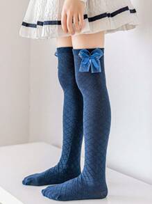 1 Pair Kids All Season Patterned Bow Decor Crew Length Socks