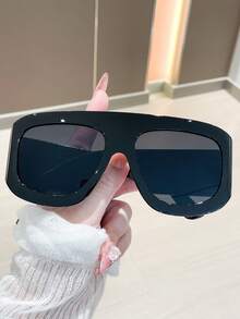1 Kính mát Y2K màu đen cỡ lớn thời trang cho kỳ nghỉ hè đi biển Unisex phong cách học sinh cho ngày tựu trường hình khiên - màu đen - Xem 2