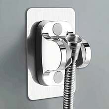 三功能手持式高压花洒，配1.5米/59英寸不锈钢软管和粘性壁挂支架，镀铬浴室配件，浴室工具 - 銀色 - 查看 4