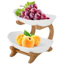 OUKANING 2-Tier Bamboo Fruit Basket Bread Storage Vegetable Rack Holder Display Stand - 1 - View 6