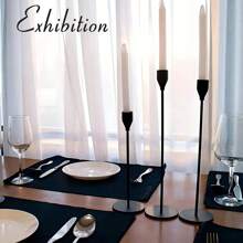 3pcs Set European Style Metal Candle Holders, Candle Decor, Romantic Candlelight Dinner Tabletop Ornaments, Electroplated Wedding Decorations