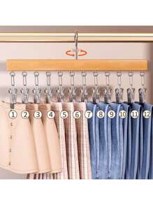1 peça 12 clipes de cabide de madeira para chapéus, varal para secar roupas íntimas, gravatas, camisolas, cachecóis, cintos, organizador de armazenamento doméstico para banheiro, quarto, armário, guarda-roupa, casa, dormitório