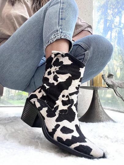 BOTA VAQUERA DE MUJER BOTA COWBOY DE MODA ESTAMPADO VACA