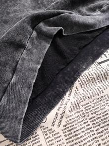 女士秋冬季“23”图案连帽卫衣，略带弹性，修身，水洗做旧，保暖内衬，棉混纺，黑色套头长袖卫衣，休闲日常连帽上衣。 - 黑色 - 查看 4