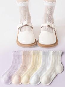 5 pares de calcetines para niños, con parches de malla transpirable, elásticos y cómodos, con lindos patrones florales y de rayas, de material suave y amigable con la piel, calcetines medianos para niñas, para primavera/verano